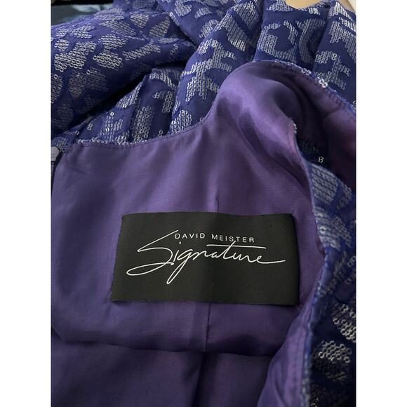 David Meister Sequin Purple Silk Mini Dress Women’s 12 Fit & Flare Signature - Picture 3 of 6